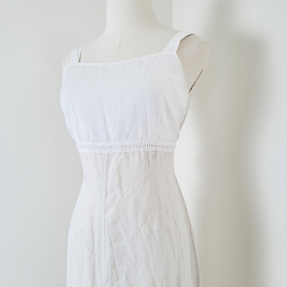 Linen Midi Dress Sleeveless Straps Square Neckline Slit Fitted Tight Bodycon - Picture 5 of 15